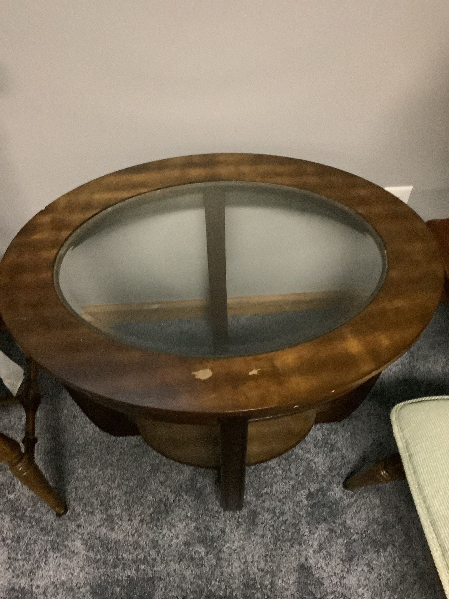 End Table with Glass Insert and A Shelf On The Bottom.