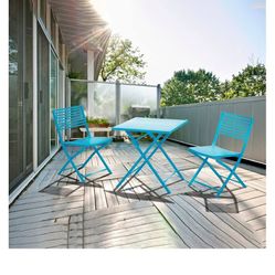 Outdoor Bistro Set 3 Piece Small Folding Table and Chairs, Blue