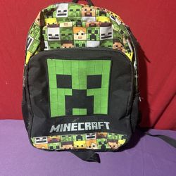 Minecraft Creeper 16" Kids School Backpack With Big Face Creeper - Black