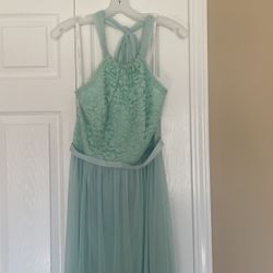 Mint Color Halter tie Top With Lace Dress Size 8
