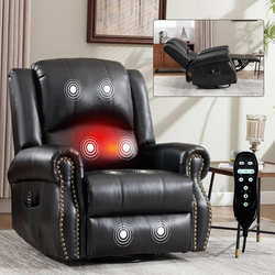 #124AB 360° Swivel and Rocker Recliner Chair with Massage & Lumbar Heat, Adjustable 155° Manual Recline, Overstuffed Fabric Seat