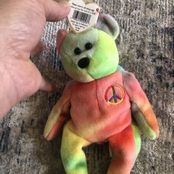 Ty Beanie Babies Peace Bear, 1996, PE Pellets, In Case w/ Tag