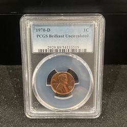 1970 D Brilliant Uncirculated Lincoln Penny Graded By PGCS E-2
