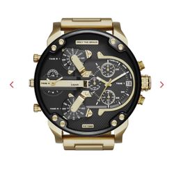 NEW! DIESEL Dz7333 Mr. Daddy 2.0 Gold Tone Plating and Sleek Black Chronograph Watch