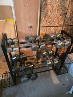 5lb thru 35lb 5lb thru 30lb Metal Hex Dumbbell Set With Dumbbell Rack