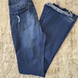 Blue Ripped Flare Jeans 