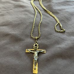 Gold Plated Chain And Jesus Cross 