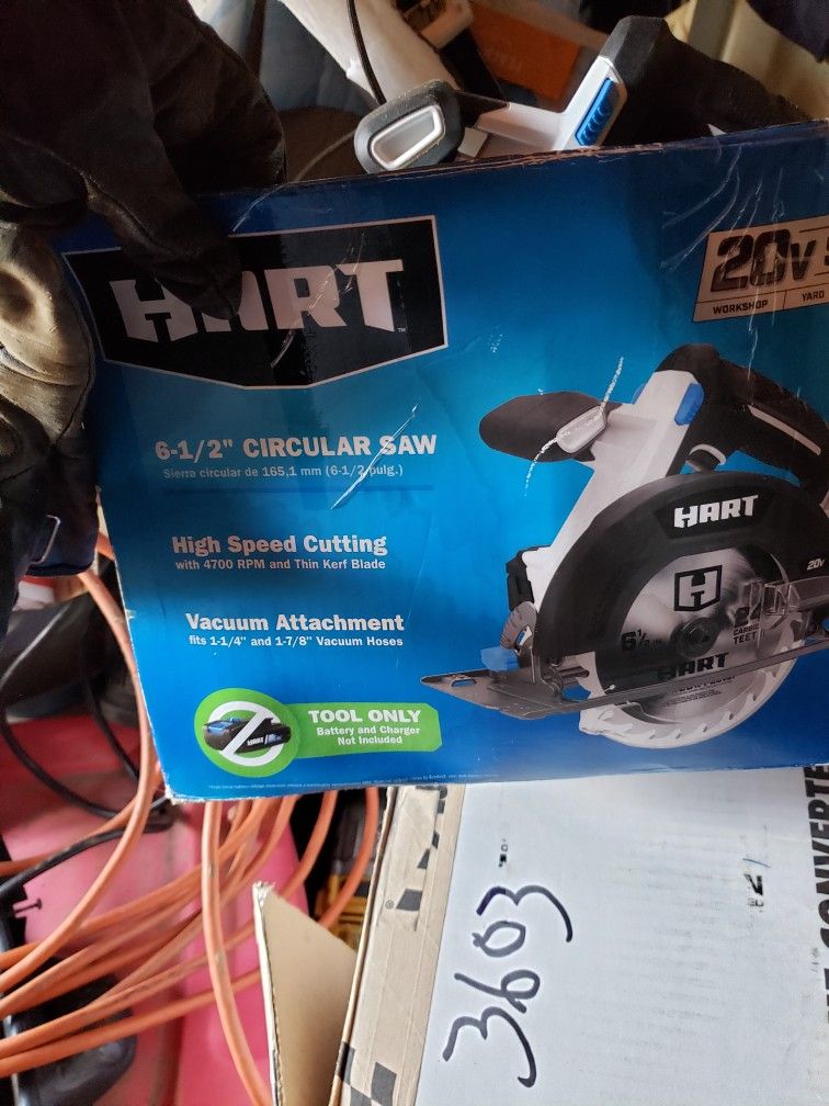 3 Hart Battery Powered Skill Saw,Hedgers, & Another Attachment Has Battery An Charger Also.