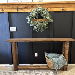 💙 Farmhouse entryway accent table walnut brown console entrance hall shelf