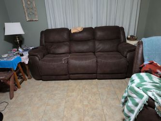 Dark Brown Leather Reclining Sofa with 1 recliner set