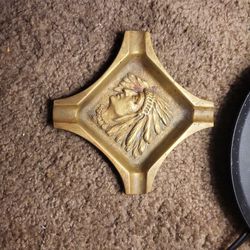 Antique Native American "Indian Chief Head" Antique Cast Iron Ashtray