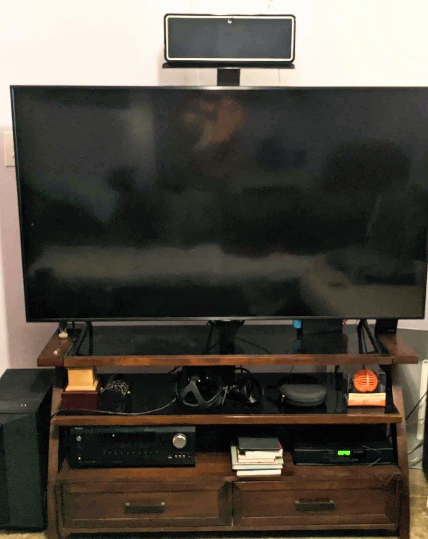 56" Bayside furnishings AXON 3-in-1 Gaming Theater TV Stand AX3N1CGT dark wood and glass