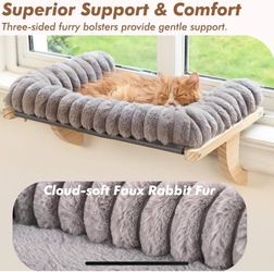Cat Window Sill Perch with Zipper Designed Cushioned Bed, Supportive Cat Window Seat with Premium Solid Wood & Sturdy Metal Frame