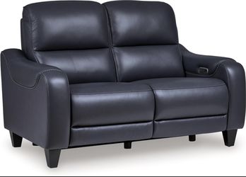 Signature Design by Ashley Mercomatic Contemporary Leather Match Wall Hugger Power Reclining Loveseat with Adjustable Headrest and USB Ports,