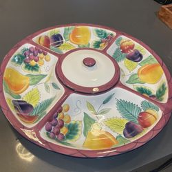 19" Vintage Clay Art Ambrosia Extra Large Divided Serving Platter w/Lid new. 