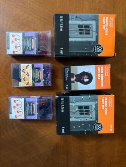 Halloween Lights Lot – Ashland Purple & Orange Icicle Sets (100 Lights Each) + Black Bulb + 3 LED