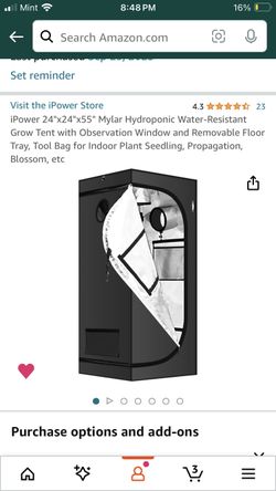 24"x24"x55" Water-Resistant Grow Tent