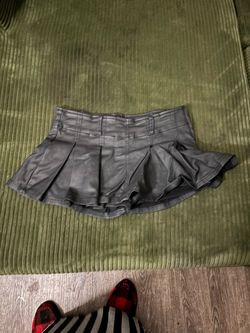 Black Faux Leather Pleated Mini Skirt
