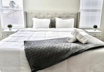 King Bed Frame and Mattress Grey Tufted