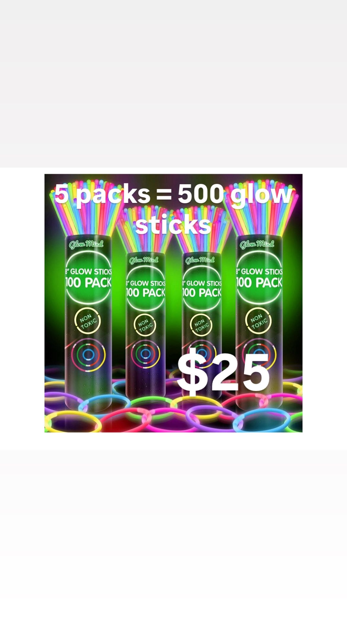 5 Packs Of 100 Each Pack Of Glow Stick