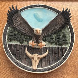 Bald Eagle Flying Over Texas Longhorn Hanging Plate Vintage Nature