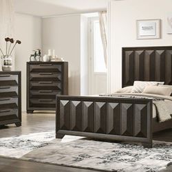 Brand New Espresso Modern Style 4pc Queen Bedroom Set (Available In Eastern King)