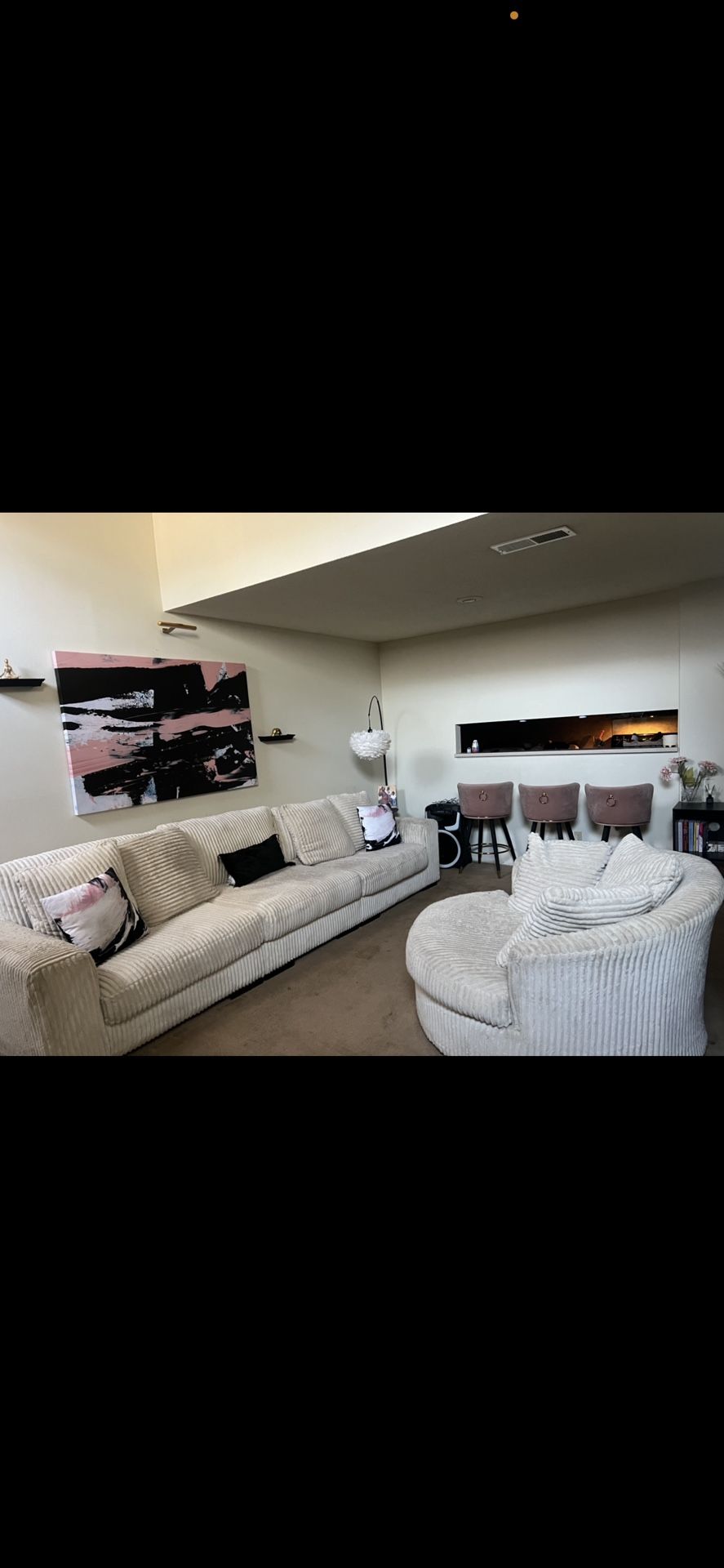 Ashley Corduroy Oversized Couch With Swivel Chair