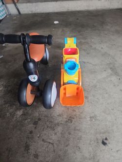 Balance bike and v tech bulldozer
