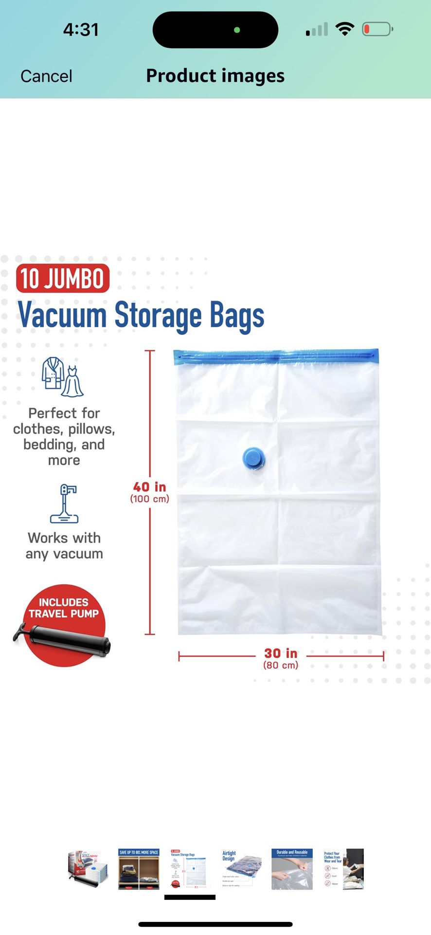 Spacesaver Space Bags Vacuum Storage Bags (Jumbo 10pk) Save 80% Clothes Storage Space - Vacuum Bags for Comforters, Blankets, Bedding, Clothing - Comp