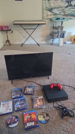 32' smart tv/ remote,  PS4 slim 8 games all cords and controllers included
