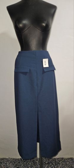 Navy Blue Midi Skirt with Front Slit
