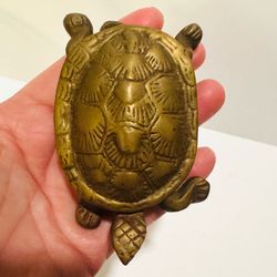 Vintage Small Solid Brass Hinged Bottle Tortoise Trinket Box Ashtray Taiwan