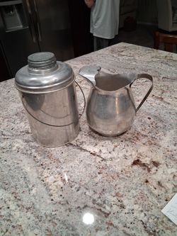 Antique Thermos & Antique Alum. Pitcher