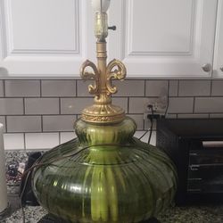Vintage Hollywood Regency green glass Lamp