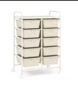 10-Drawer Storage Cart Utility Rolling Trolley Kitchen Organizer White.
This is new in the box.
**There is 1 drawer missing so there are 9 total.