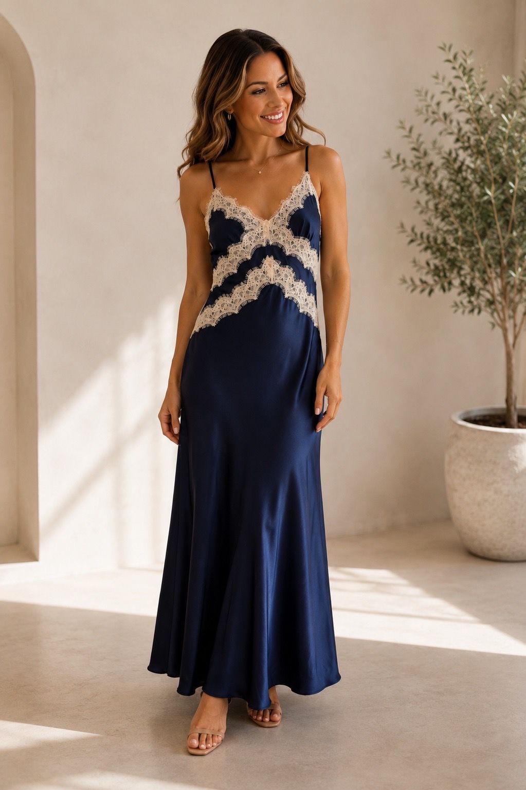 Sincerely Jules Navy Lace Trim Satin Slip Dress – Women's Medium for Sale in Phoenix, AZ