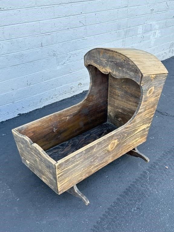 Antique Wooden Baby Cradle Rocker Primitive Farmhouse Folk Art Large