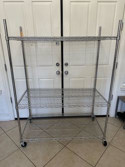 5 x 4 x 2 Foot Chrome Steel 3 Shelf Garage Storage Rack Shelving Unit Rolling