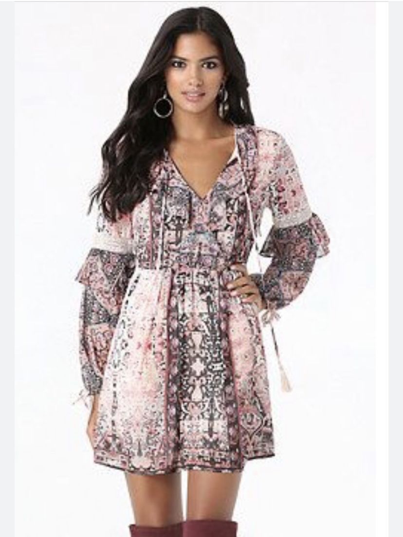 Brand New Woman’s Bebe brand Pink Bohemian  Maxi Dress  Up For Sale 