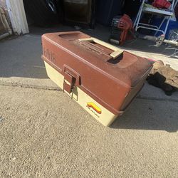 Vintage Plano Fishing Tackle Box 6303 w/ 3 Tier Fold Out Tray Beige & Brown