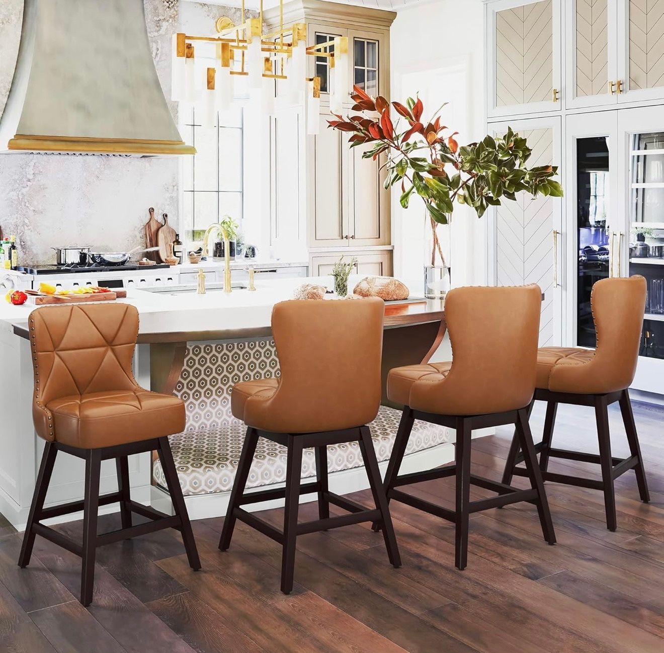 Swivel Bar Stool with Back, Faux Leather Counter Stool