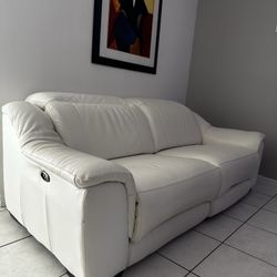 Electric Reclinable White Leather Sofa
