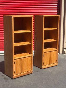 Pair of Oak Bookcases with Cabinet Base