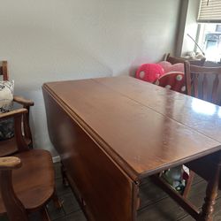 Wooden Table, Leaf, and 6 Chairs