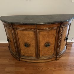 Marble Top Curved Console / Credenza – Solid Wood, Storage