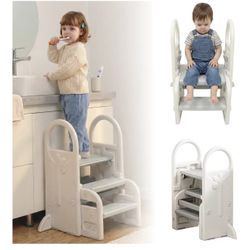 Bathroom Foot Step Stool for Kids, Toddler Step Stool Toilet Potty Training Tower with Handles 