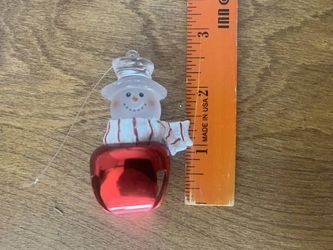 Jingle Buddies Glass Snowman Stripe Scarf Red Bell Christmas Ornament