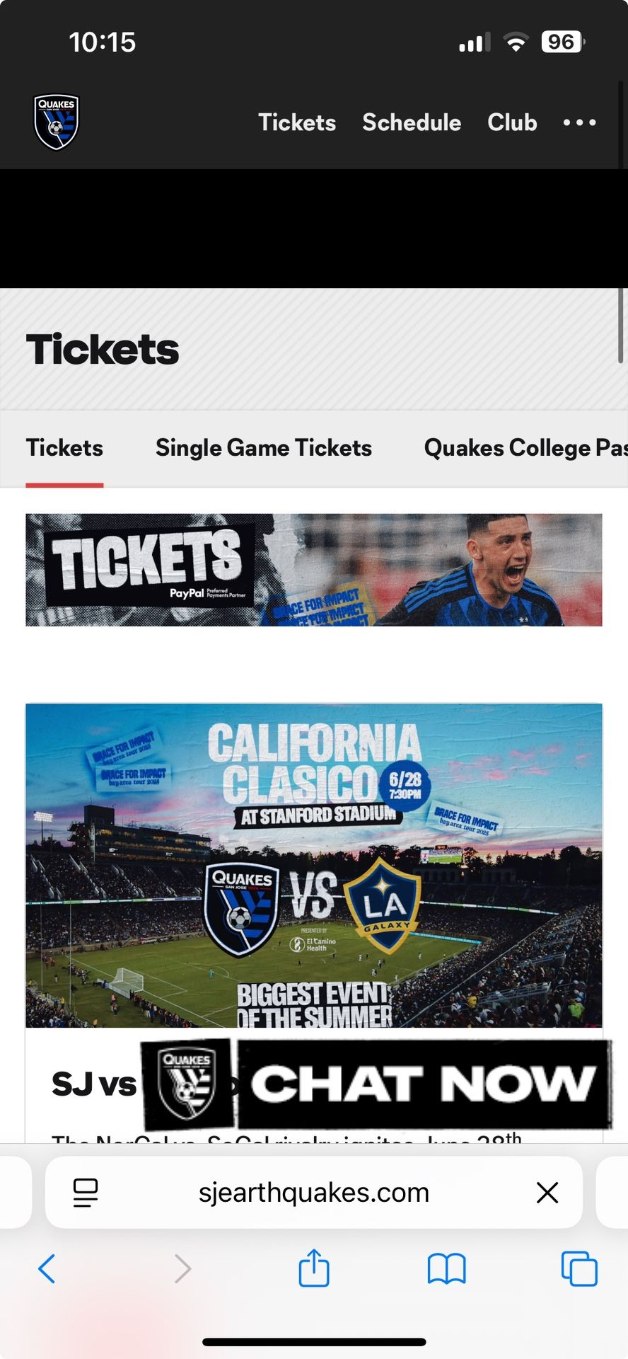 2 Tickets+parking Pass Soccer San Jose Earthquakes Game TONIGHT
