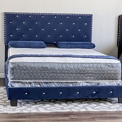 Brand New Queen Size Blue Bed Frame With New Mattress/Fast Delivery