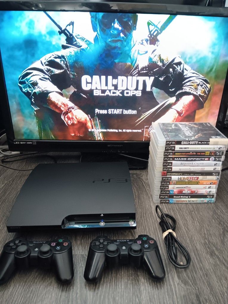 Playstation 3 Console System Bundle With 13 Ps3 Games Call Of Duty Black Ops + Borderlands + Madden + Need For Speed 